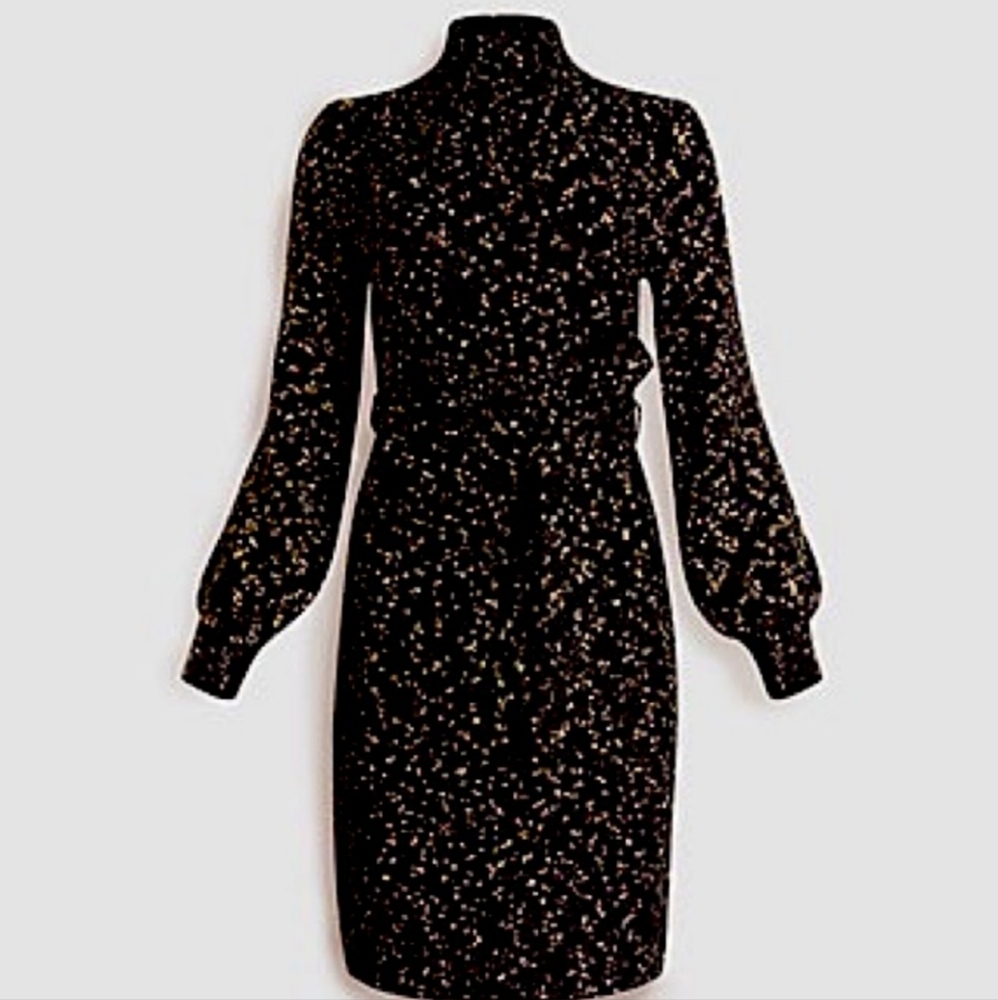 Ann Taylor black and gold knit dress size large